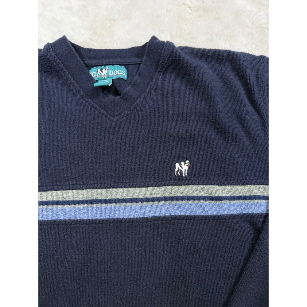 Big Dogs Top Navy Blue Striped Cotton Vtg 90s Style Academia Preppy Dadcore M